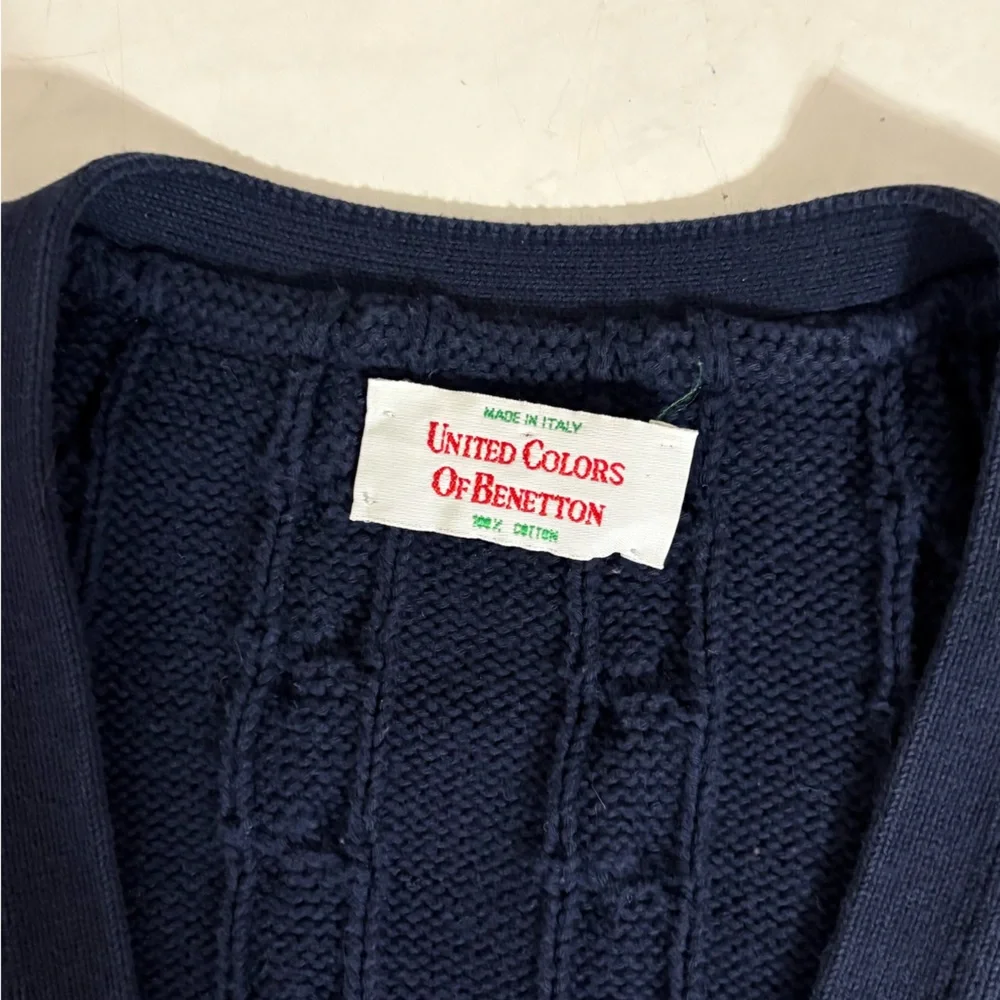 United Colors Of Benetton Mens Size 52 Navy Blue Cable Knit Cardigan Preppy - Picture 4 of 6